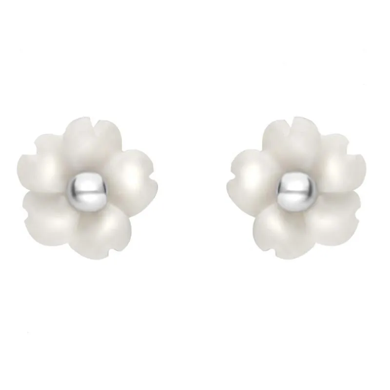 Sterling Silver White Agate Tuberose 6mm Gypsophila Stud Earrings sold by C.W. Sellors