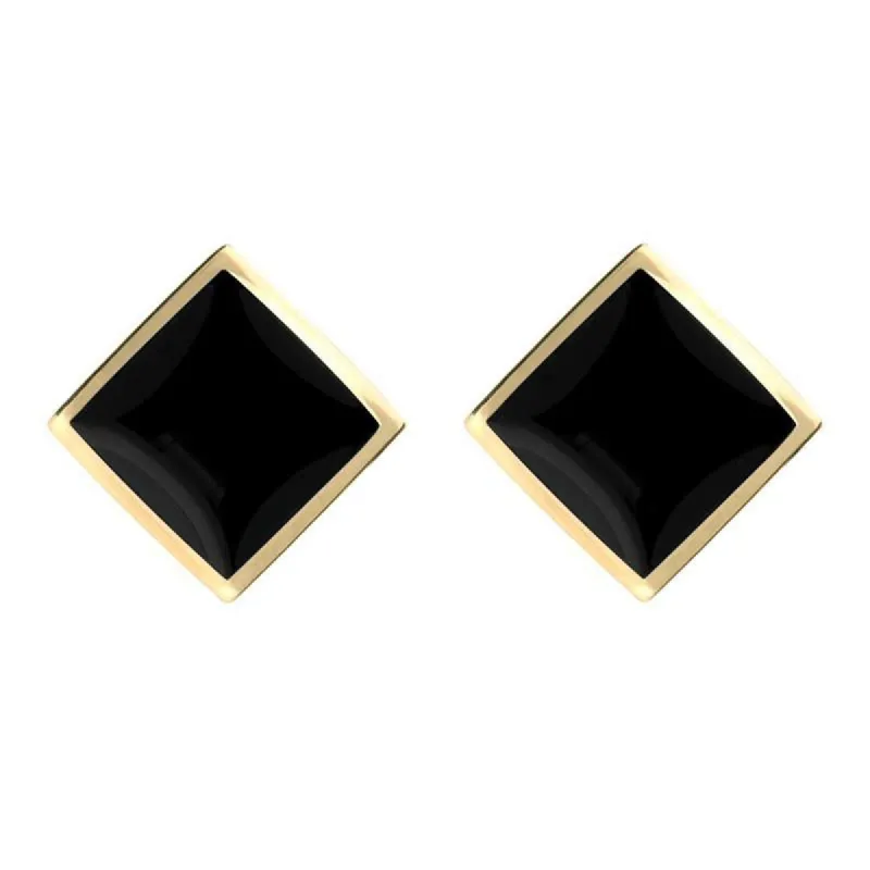 9ct Yellow Gold Whitby Jet Rhombus Earrings sold by C.W. Sellors