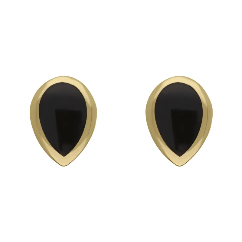 9ct Yellow Gold Sterling Silver Whitby Jet Stepping Stones 5x7mm Pear Stud Earrings sold by C.W. Sellors