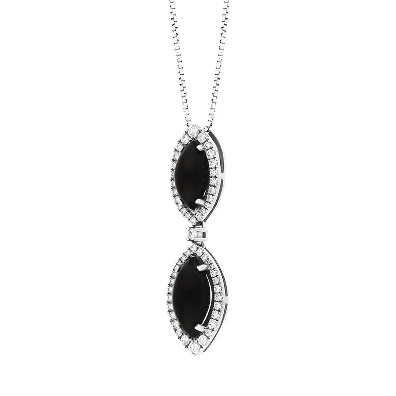 18ct White Gold Whitby Jet Diamond Marquise Pendant D sold by C.W. Sellors product image thumbnail 2