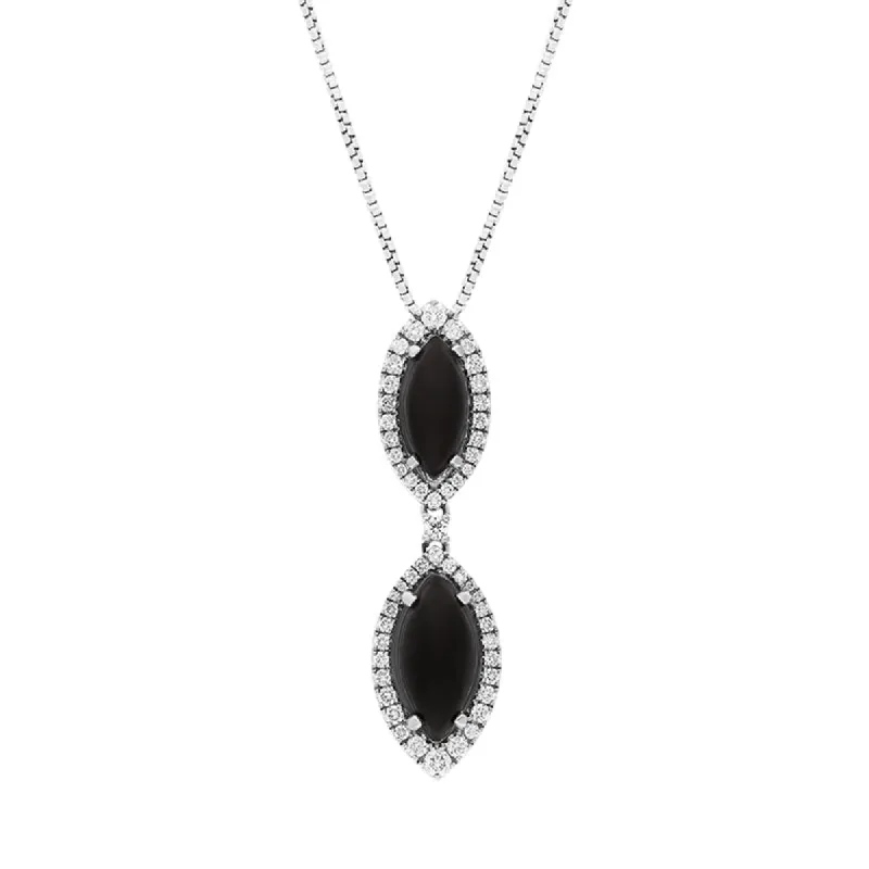 18ct White Gold Whitby Jet Diamond Marquise Pendant D sold by C.W. Sellors