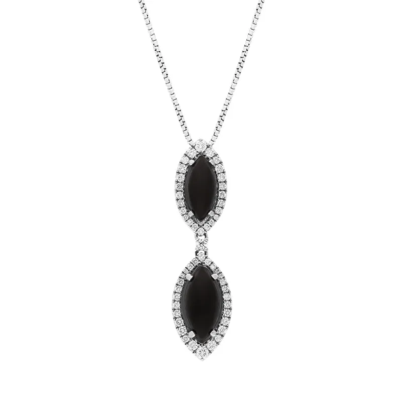 18ct White Gold Whitby Jet Diamond Marquise Pendant D sold by C.W. Sellors
