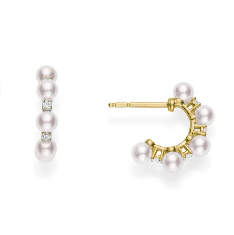 Mikimoto 18ct Yellow Gold Akoya Pearl Diamond Hoop Earrings sold by C.W. Sellors