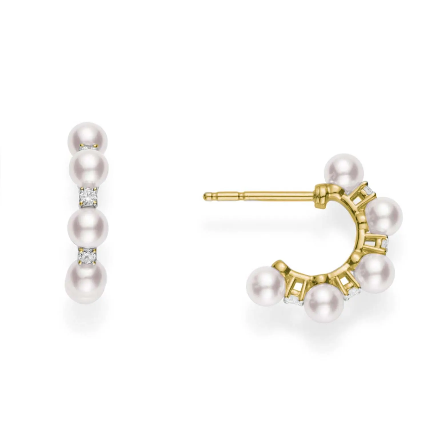 Mikimoto 18ct Yellow Gold Akoya Pearl Diamond Hoop Earrings sold by C.W. Sellors