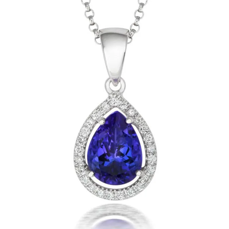 18ct White Gold 1.17ct Tanzanite and Diamond Pear Necklace D sold by C.W. Sellors