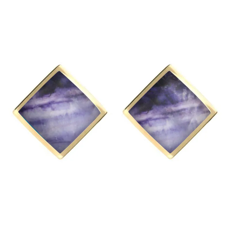 9ct Yellow Gold Blue John Rhombus Earrings made by C.W. Sellors