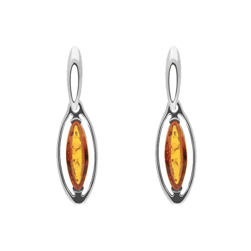 Sterling Silver Amber Marquise Open Edge Drop Earrings sold by C.W. Sellors