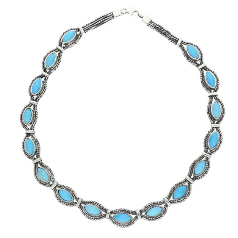 Sterling Silver Foxtail Turquoise Sixteen Stone Marquise Necklace D sold by C.W. Sellors