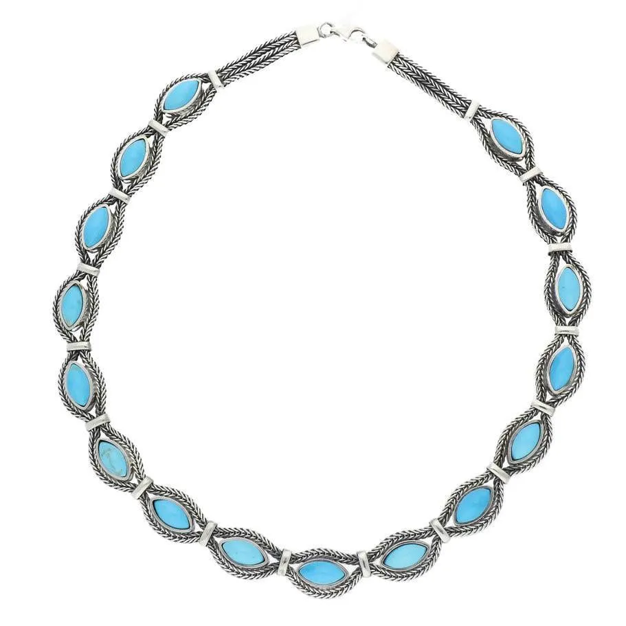 Sterling Silver Foxtail Turquoise Sixteen Stone Marquise Necklace D sold by C.W. Sellors