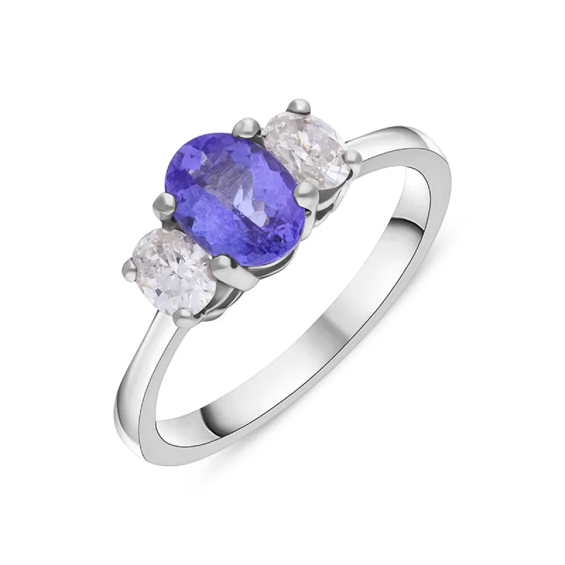 18ct White Gold Tanzanite Diamond Three Stone Ring D sold by C.W. Sellors