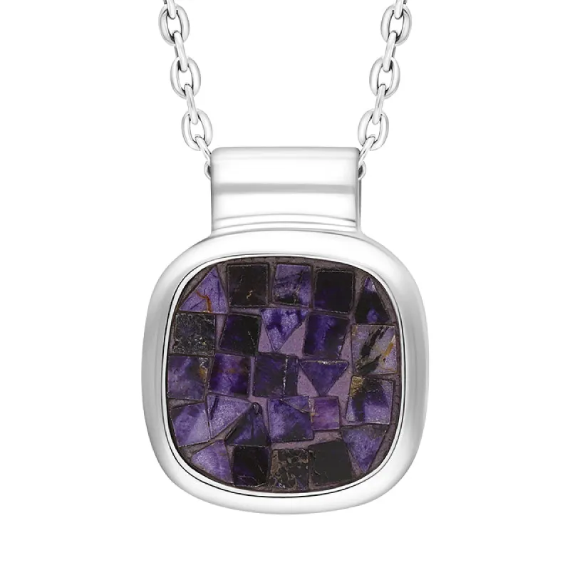 Sterling Silver Blue John Mosaic Set Cushion Necklace D sold by C.W. Sellors
