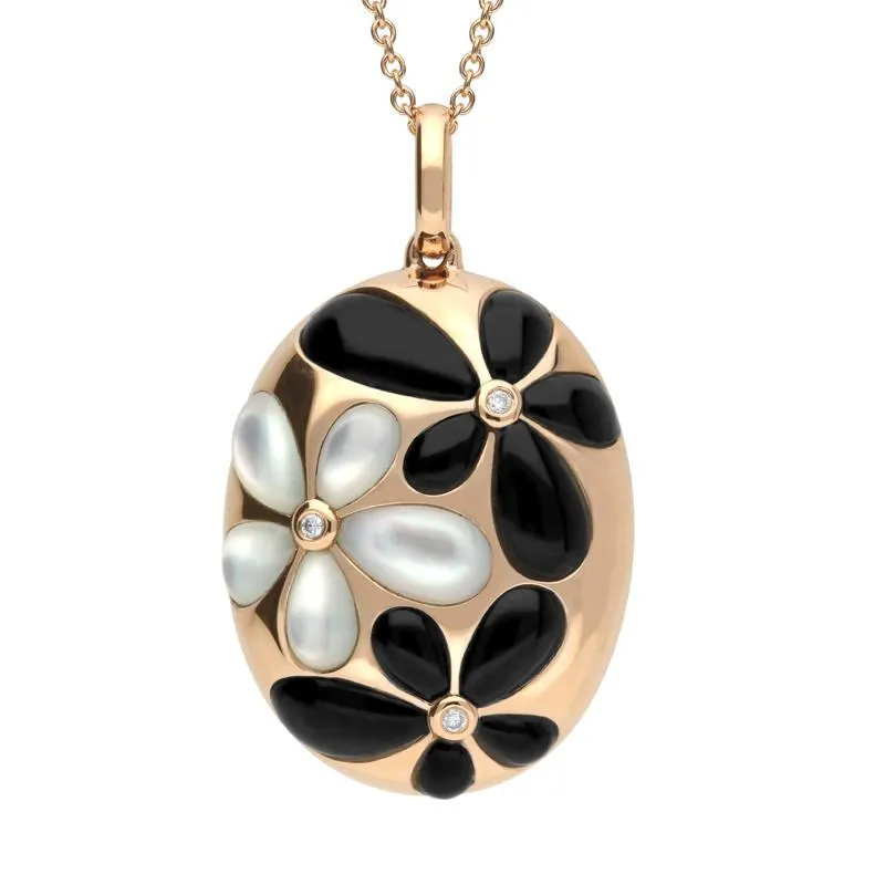 18ct Rose Gold Whitby Jet Mother of Pearl 0.02ct Diamond Necklace D sold by C.W. Sellors