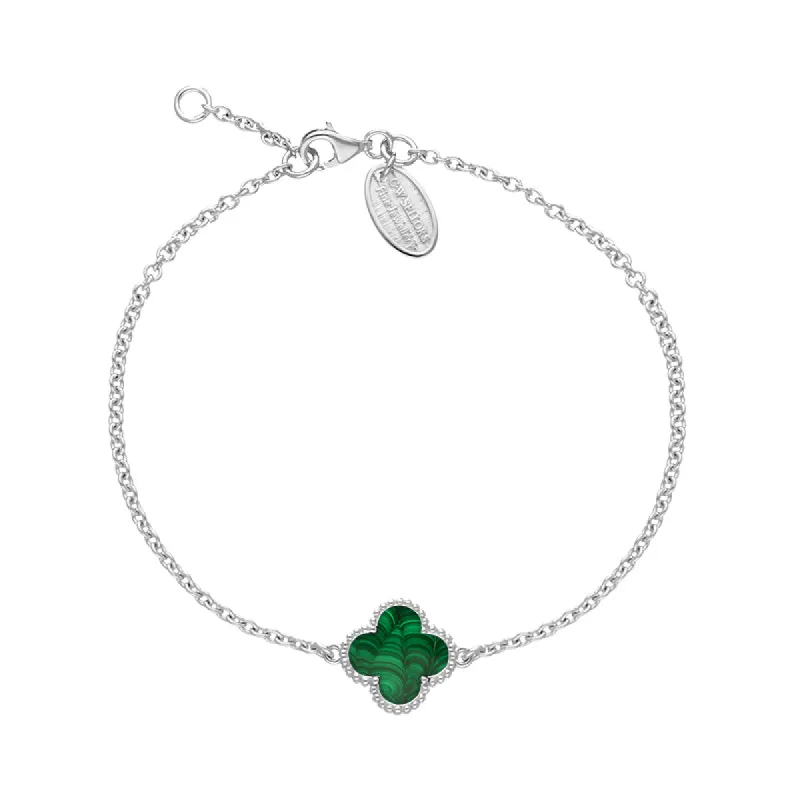 Sterling Silver Malachite Bloom Four Leaf Clover Ball Edge Chain Bracelet sold by C.W. Sellors