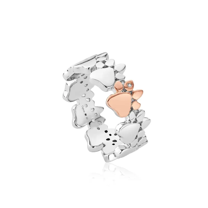 Clogau Paw Prints On My Heart Sterling Silver White Topaz Band Ring sold by C.W. Sellors