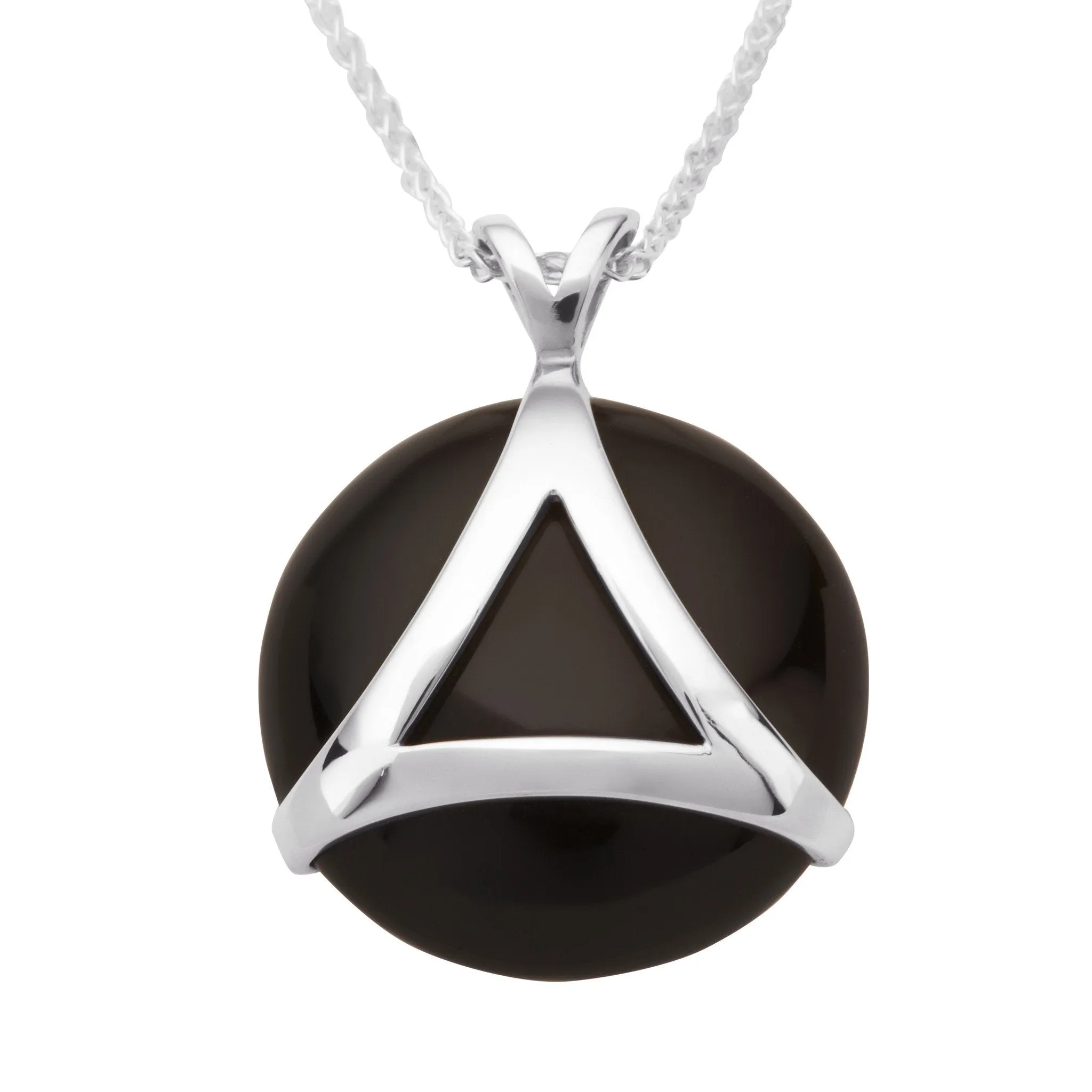 Sterling Silver Whitby Jet Circle Pendant Triangle Setting Necklace D sold by C.W. Sellors