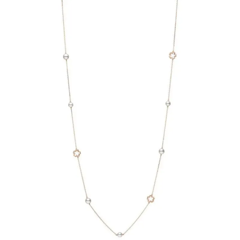 Mikimoto Cherry Blossom 18ct Rose Gold Pearl Diamond Sautoir Necklace sold by C.W. Sellors