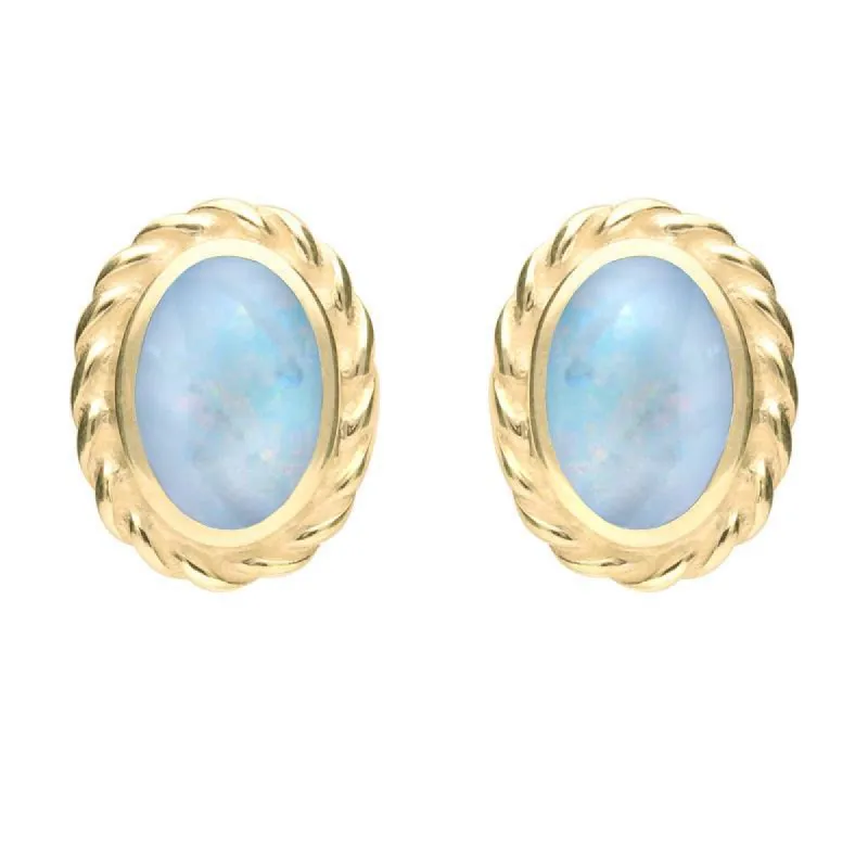 9ct Yellow Gold Opal Rope Edge Earrings sold by C.W. Sellors