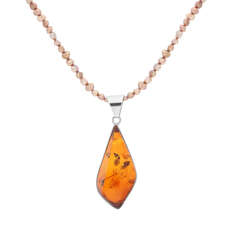 Sterling Silver Amber Freshwater Pearl Beaded Necklace D sold by C.W. Sellors