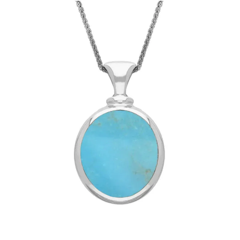 Sterling Silver Whitby Jet Turquoise Small Double Sided Oval Fob Necklace sold by C.W. Sellors