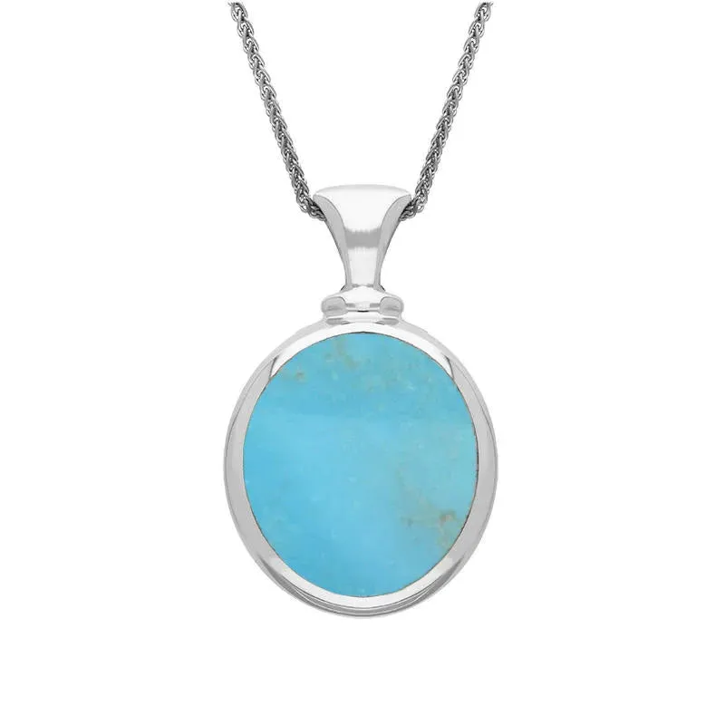 Sterling Silver Whitby Jet Turquoise Small Double Sided Oval Fob Necklace sold by C.W. Sellors