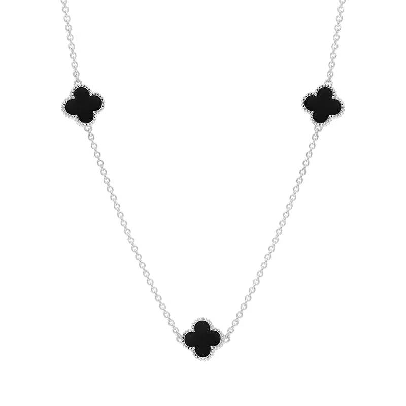 18ct White Gold Whitby Jet Bloom Four Leaf Clover Ball Edge Necklace sold by C.W. Sellors product image thumbnail 2