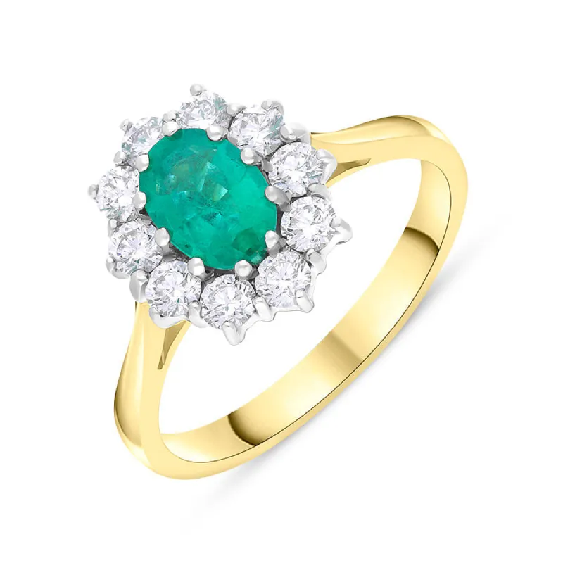 18ct Yellow Gold Emerald Diamond Oval Cut Cluster Ring sold by C.W. Sellors