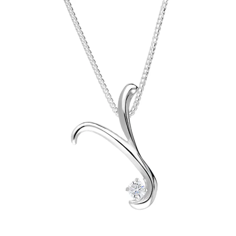 Love Letters 9ct White Gold 0.10ct Diamond Initial Y Necklace sold by C.W. Sellors