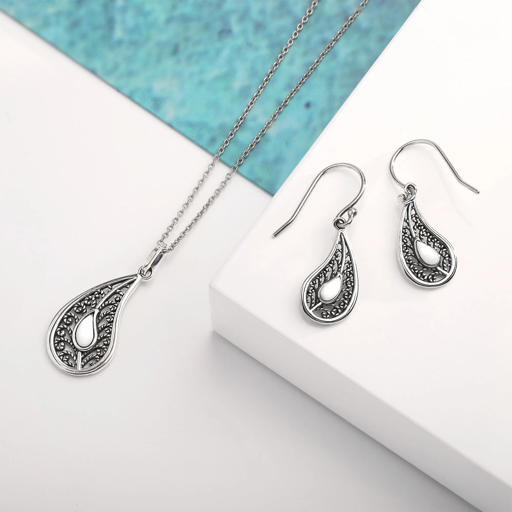 Sterling Silver Bauxite Oxidise Stone Teardrop Necklace sold by C.W. Sellors product image thumbnail 2