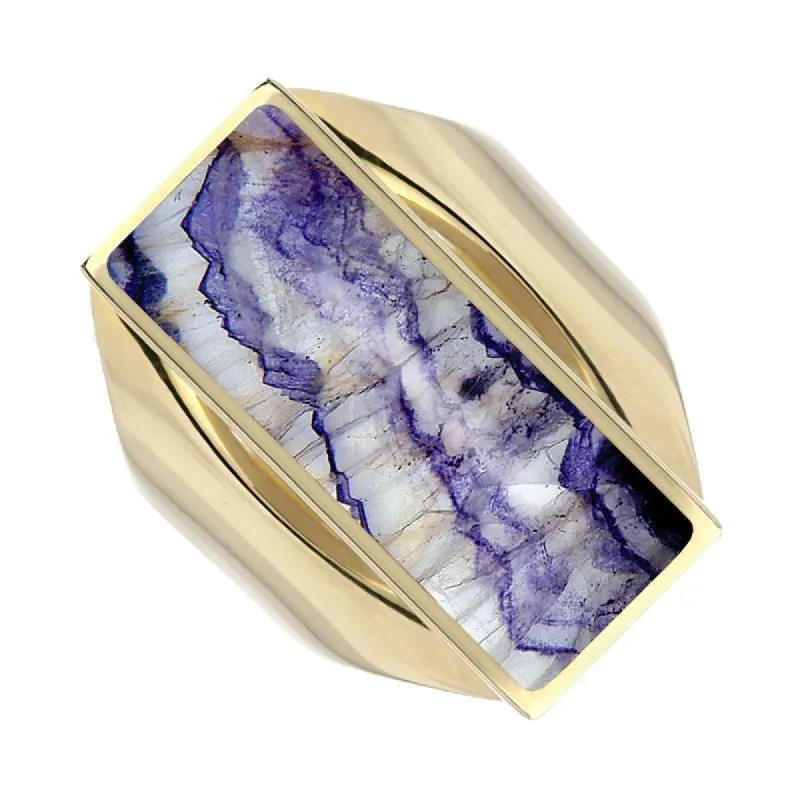 9ct Yellow Gold Blue John Medium Oblong Ring sold by C.W. Sellors