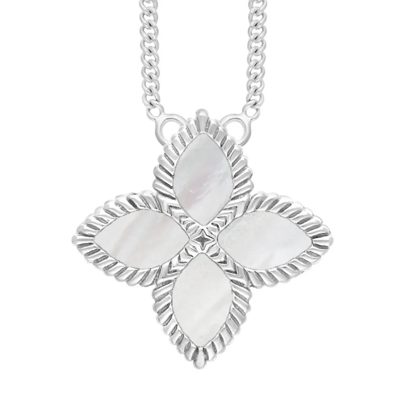 Sterling Silver White Mother of Pearl Eden Large Marquise Flower Necklace sold by C.W. Sellors