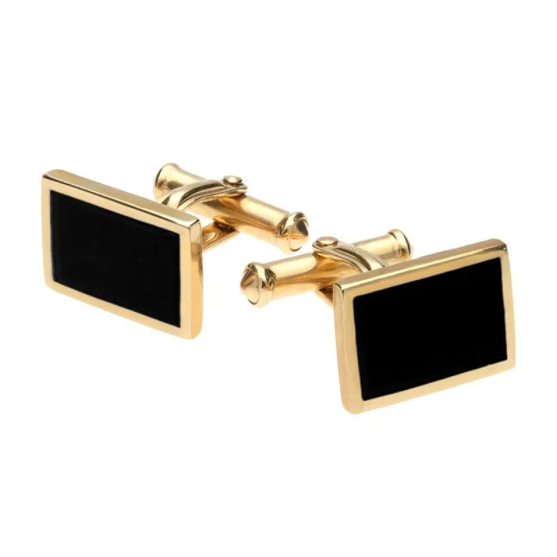 9ct Yellow Gold Whitby Jet Oblong Flat Cufflinks sold by C.W. Sellors