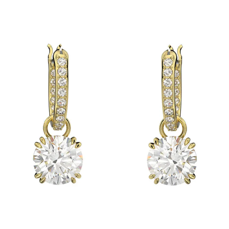 Swarovski Constella Gold Tone Plated White Crystal Pave Drop Earrings sold by C.W. Sellors