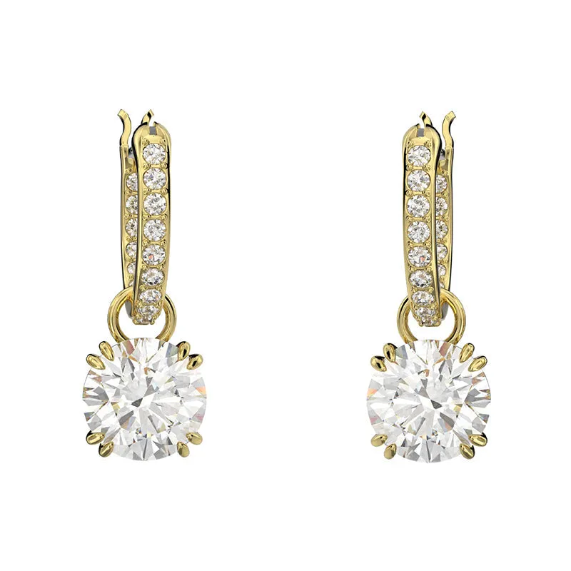 Swarovski Constella Gold Tone Plated White Crystal Pave Drop Earrings sold by C.W. Sellors