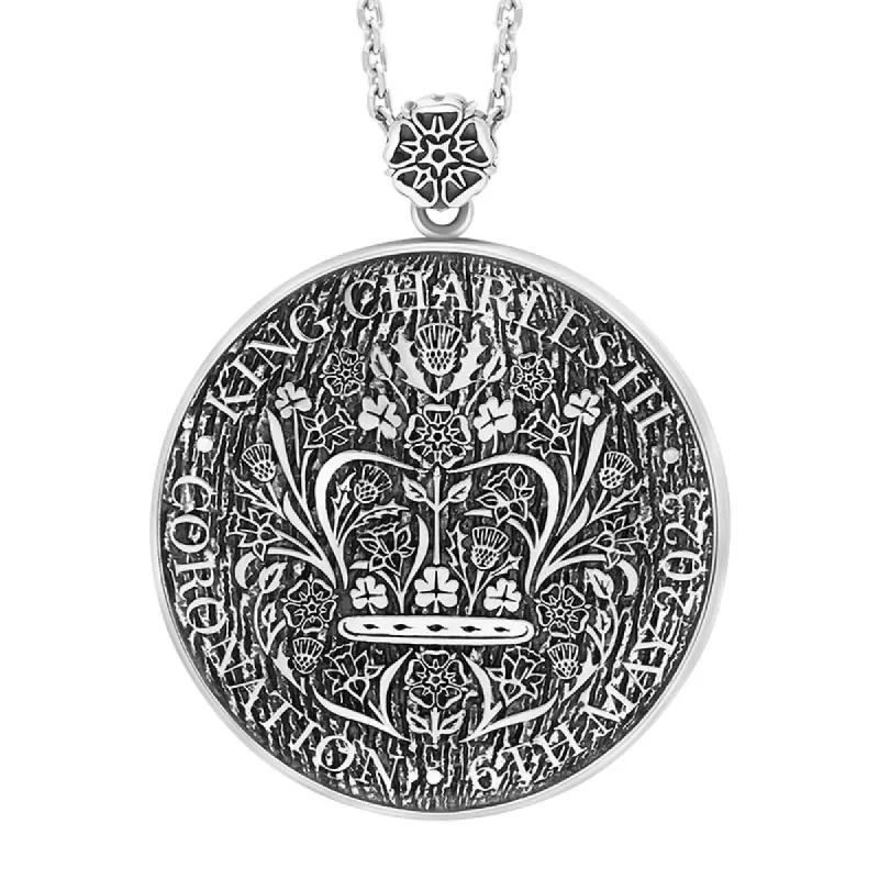 Sterling Silver King's Coronation Hallmark Large Round Emblem Necklace D sold by C.W. Sellors