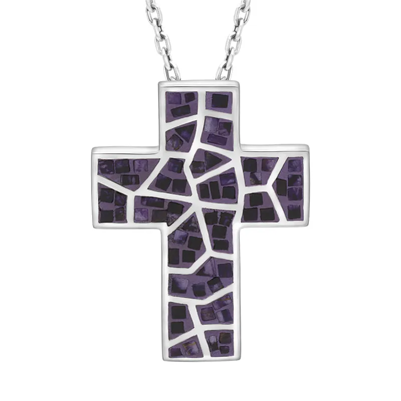 Sterling Silver Blue John Mosaic Set Cross Necklace D sold by C.W. Sellors