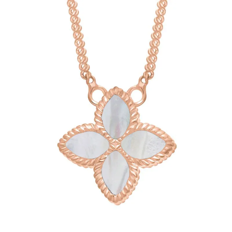 18ct Rose Gold White Mother of Pearl Eden Small Marquise Flower Necklace sold by C.W. Sellors