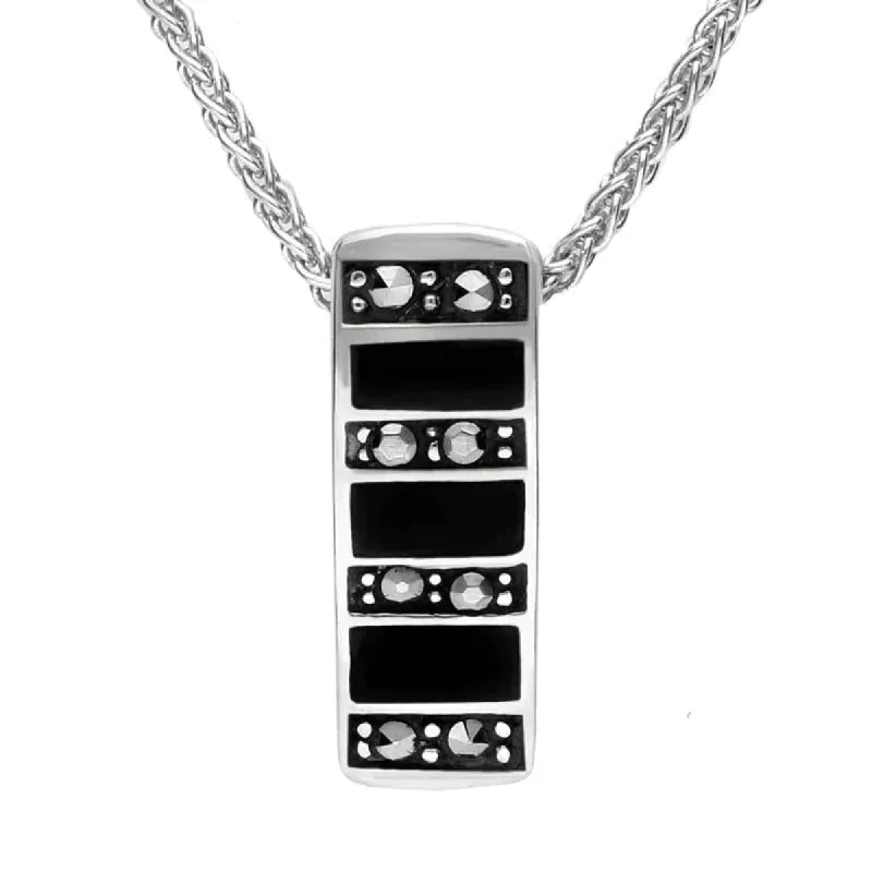 Sterling Silver Whitby Jet Marcasite Seven Row Small Oblong Necklace sold by C.W. Sellors