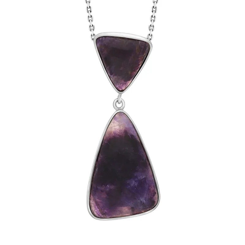 Sterling Silver Blue John Abstract Triangle Two Stone Drop Necklace D sold by C.W. Sellors