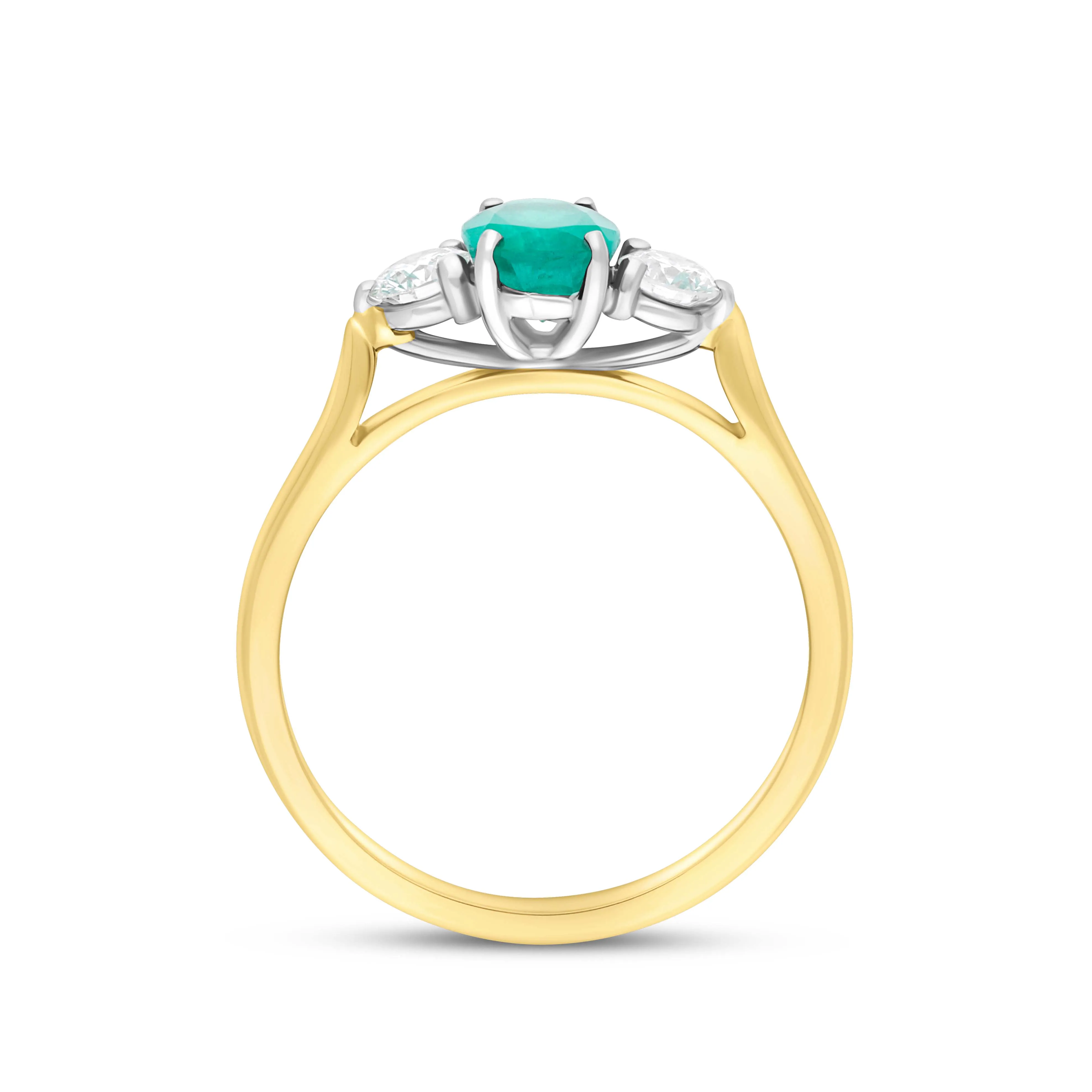 18ct Yellow Gold Emerald Diamond Three Stone Ring sold by C.W. Sellors product image thumbnail 2