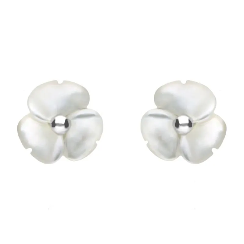 Sterling Silver White Mother of Pearl Tuberose 8mm Clover Stud Earrings sold by C.W. Sellors