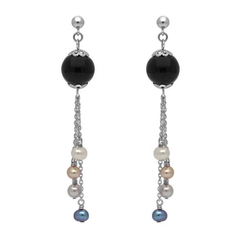 Sterling Silver Whitby Jet Pearl Beaded Tassel Drop Earrings sold by C.W. Sellors
