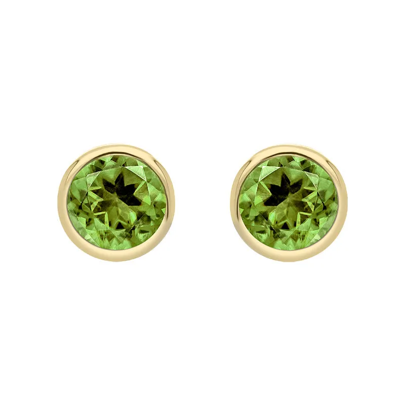 9ct Yellow Gold Peridot 3mm Round Rub Over Set Stud Earrings D sold by C.W. Sellors