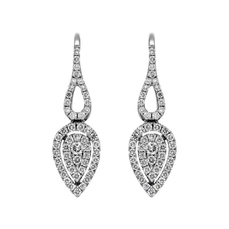 18ct White Gold 0.69ct Diamond Pave Set Leaf Drop Earrings D sold by C.W. Sellors