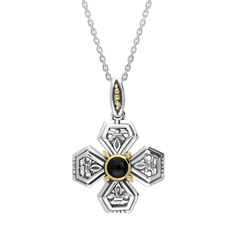 Sterling Silver Whitby Jet Flower Cross Necklace D sold by C.W. Sellors