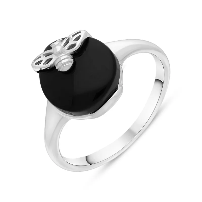 Sterling Silver Whitby Jet Small Bee Ring sold by C.W. Sellors