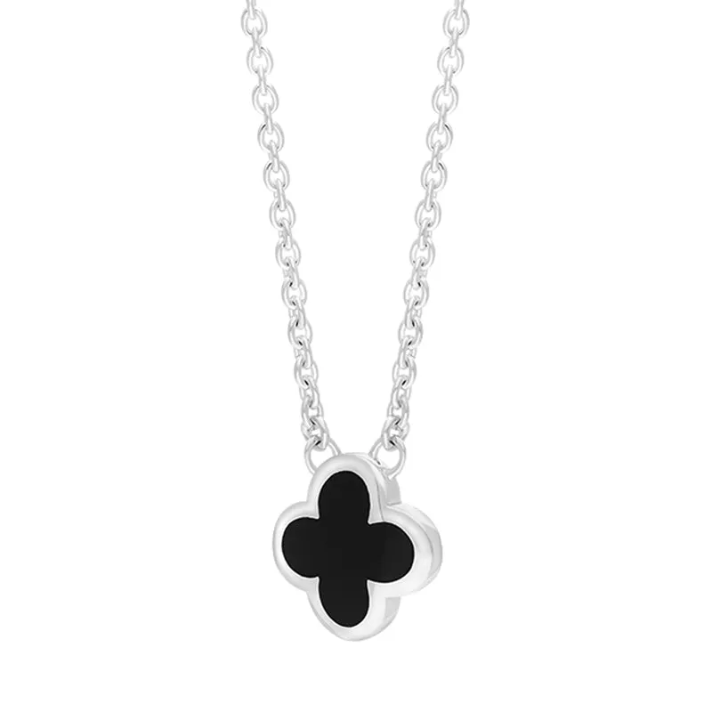 18ct White Gold Whitby Jet Bloom Small Four Leaf Clover Polished Edge Pendant sold by C.W. Sellors product image thumbnail 2