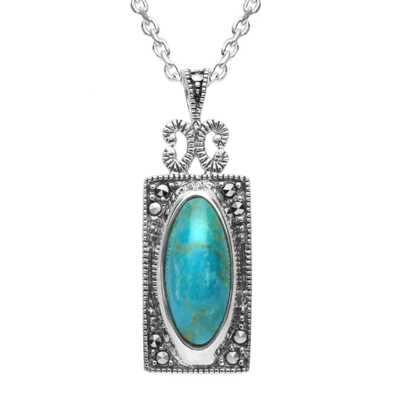 Sterling Silver Turquoise Marcasite Oval Oblong Necklace sold by C.W. Sellors