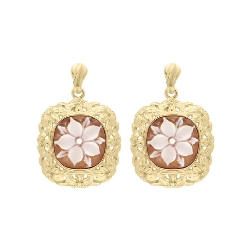 Yellow Gold Plated Sterling Silver Cameo Floral Framed Cushion Drop Earrings D sold by C.W. Sellors