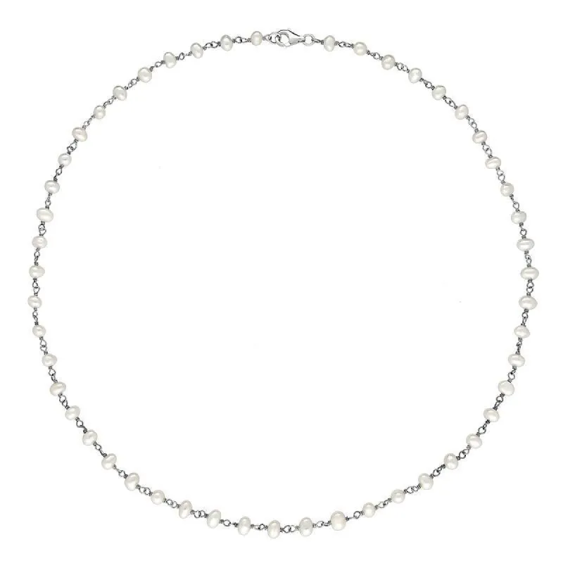 Sterling Silver White Pearl Bead Chain Link Necklace sold by C.W. Sellors