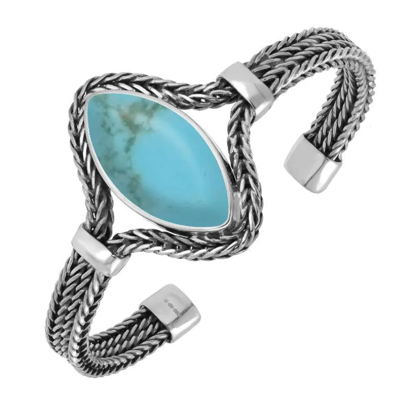 Sterling Silver Turquoise Marquise Foxtail Bangle sold by C.W. Sellors